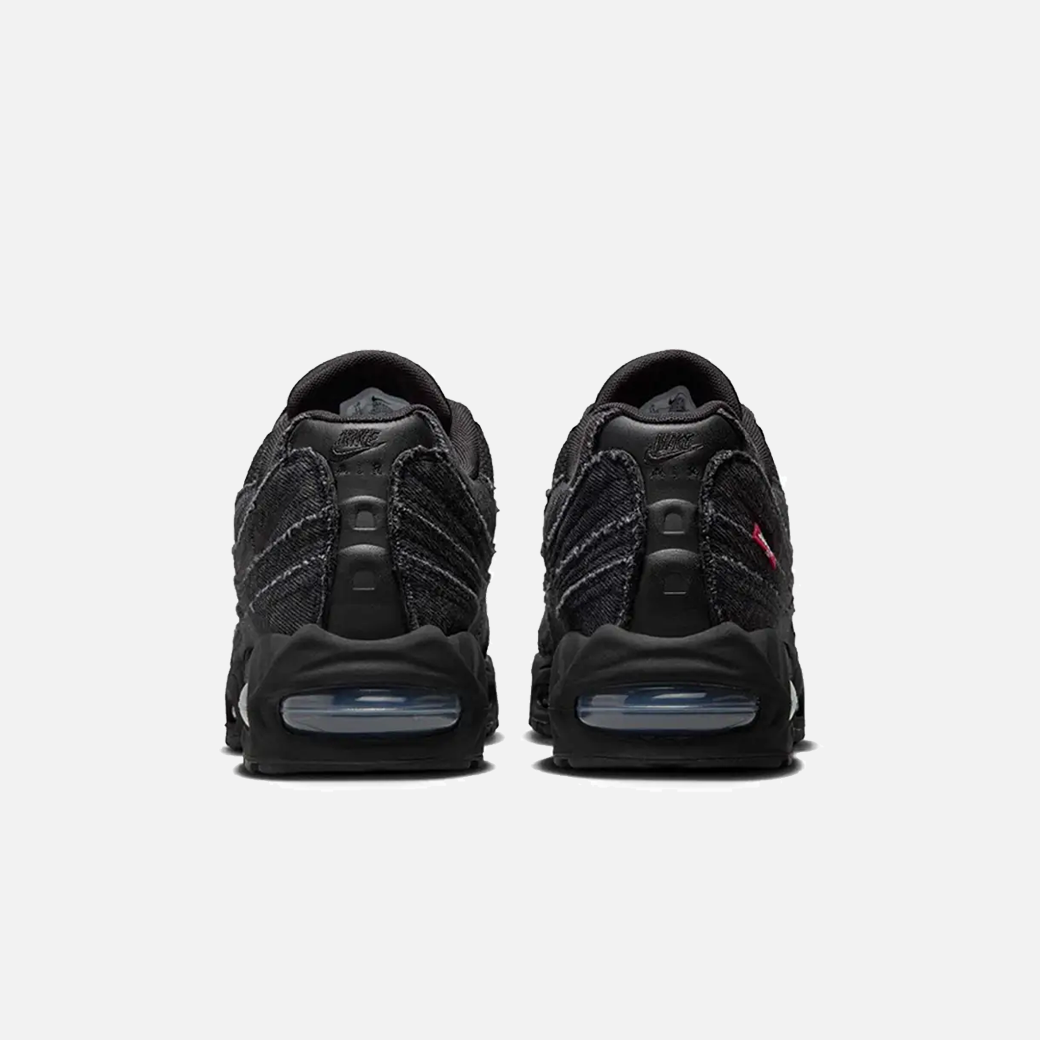 Levi’s x Nike Air Max 95 OG Black Anthracite back view, limited edition sneaker collaboration, detailed rear profile of black and anthracite Air Max 95, premium streetwear trainers.