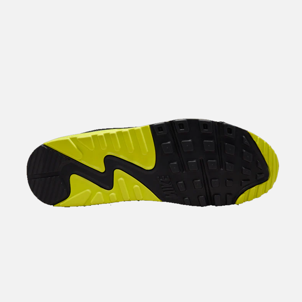 Patta x Nike Air Max 90 SP Waves Cyber Yellow sneakers, limited edition collab, retro running shoes, men's Nike trainers, streetwear sneakers, Bottom View.