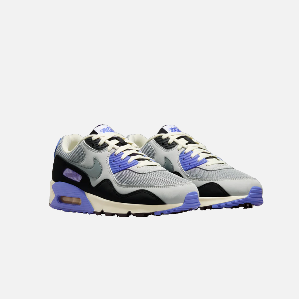 Patta x Nike Air Max 90 SP Waves Sapphire Purple sneakers, limited edition collab, retro running shoes, men's Nike trainers, streetwear sneakers, Side View.