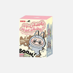 Pop Mart Labubu Exciting Macaron V1 blind box packaging featuring pastel-themed collectible vinyl figure